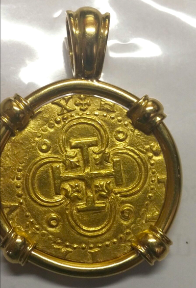 Authentic Spain 2 Escudos 1556-98 18kt Pendant Shipwreck Jewelry Treasure Coin 4