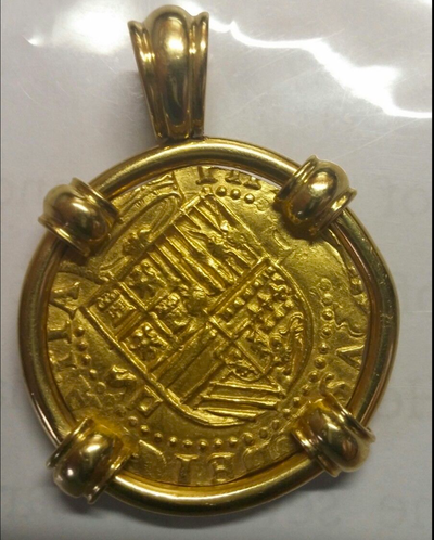 Authentic Spain 2 Escudos 1556-98 18kt Pendant Shipwreck Jewelry Treasure Coin 2