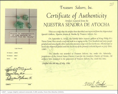 Atocha 1622 Certified Shipwreck Emerald over 5 Carats with Fisher Tags 4