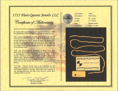Gold Chain 1715 Plate Fleet Artifact Queen's Jewels Artifact Relic 9