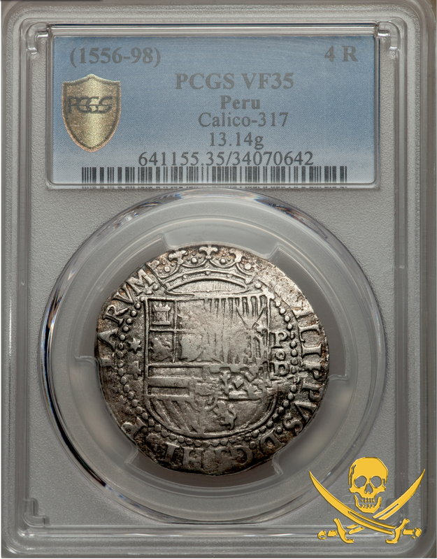 Peru 4 Reales 1556-98 PCGS 35 Pirate Gold Coins Shipwreck Treasures