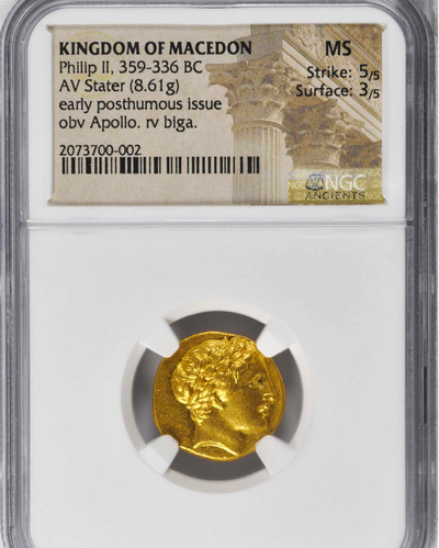 Kingdom of Macedon "Philip II" 359-336 BC  NGC MS 5x3 Ancient Gold Coin 7