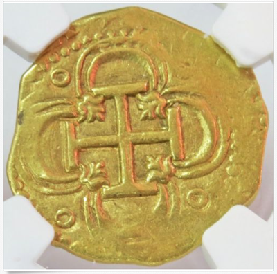 Spain 2 Escudos 1556-98 "Cross of Jerusalem" NGC 55 Pirate Gold Coins Treasure 2