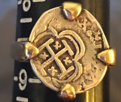 Spain 2 Reales Silver Reproduction 18kt Gold Ring 7