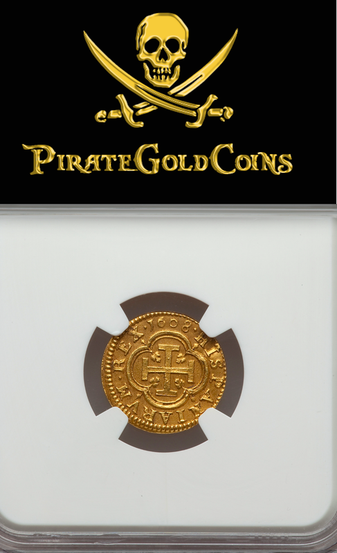 Spain 1 Escudo 1608 "Only 6 Total Known!" NGC 63 Pirate Gold Coins 2