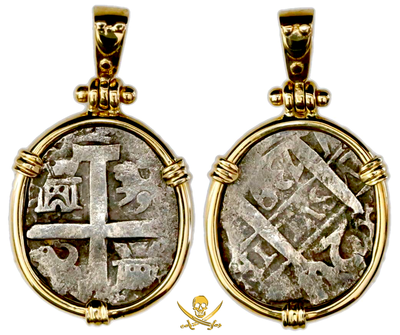 Peru 2 Reales 1739 "Princess Louisa 1743 Shipwreck" 14kt Gold Bezel 2