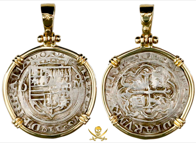 Mexico 1 Real 1556 in 14kt Gold Bezel and Bail Pirate Gold Coins 2