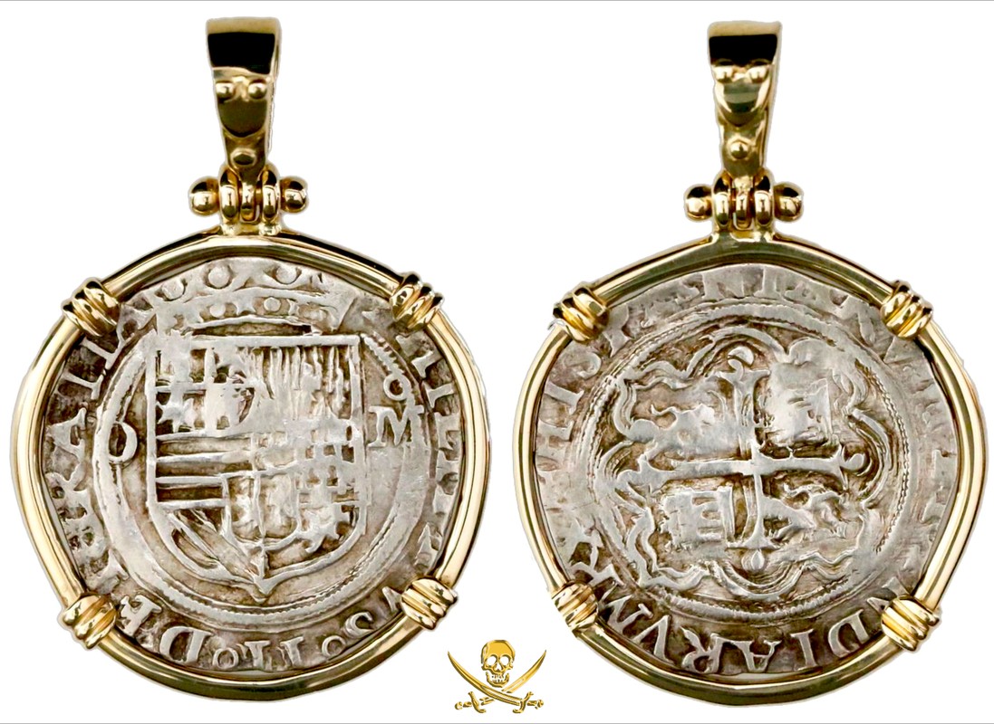 Mexico 1 Real 1556 in 14kt Gold Bezel and Bail Pirate Gold Coins