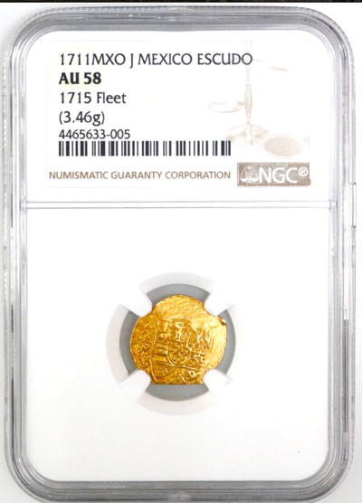 Mexico 1 Escudo 1711 "Dated - 1715 Plate Fleet Shipwreck" NGC 58 11