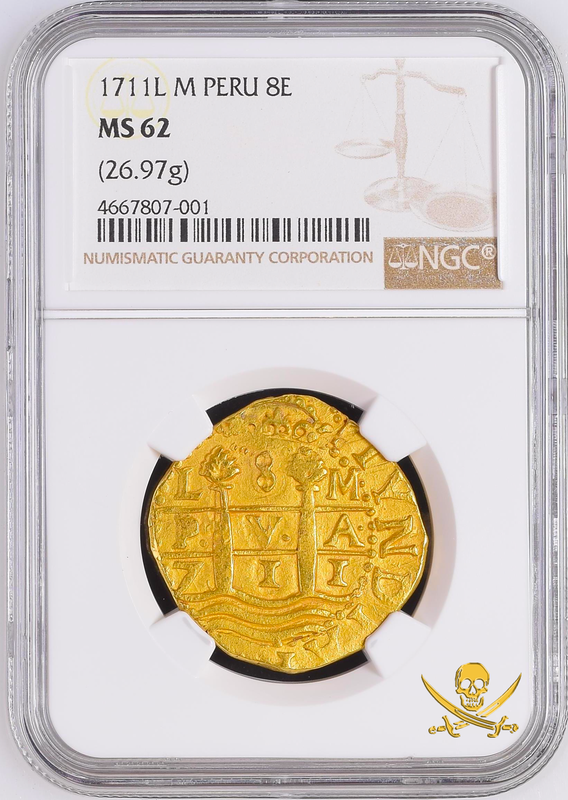 Peru 8 Escudos 1711 "2nd Finest Known- 1715 Plate Fleet Shipwreck" NGC 62