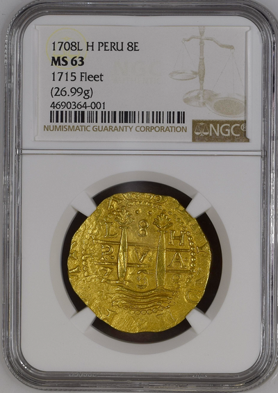 Peru 8 Escudos 1708 "Finest Known- 1715 Plate Fleet Shipwreck" NGC 63 4