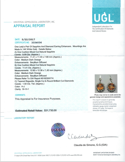 Orange Sapphire 21ct Oval Earring w/ Diamonds GIA Pirate Gold Coins Jewelry 5