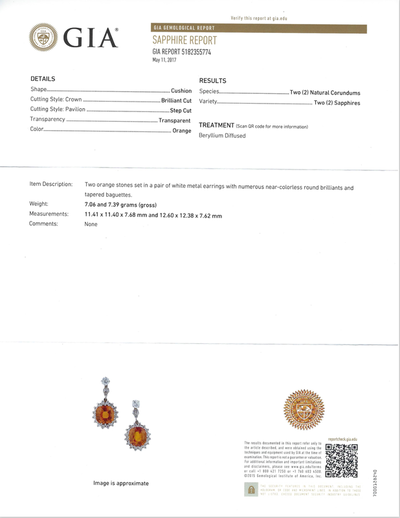 Orange Sapphire 21ct Oval Earring w/ Diamonds GIA Pirate Gold Coins Jewelry 6