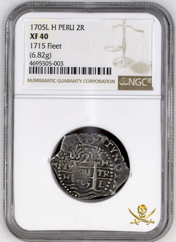 Peru 2 Reales 1705 "1715 Plate Fleet Shipwreck" NGC 40