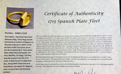 1715 Fleet Shipwreck Ring found in Gold Box Pirate Gold Coins Artifacts 6