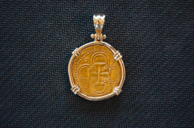 Spain 2 Escudos 1593 "Dated" Gold Bezel Pirate Gold Coins Jewelry Treasures 4