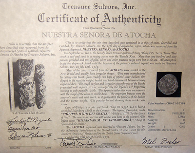 Peru 2 Reales 1598-1621 Atocha Shipwreck Mel Fisher 5