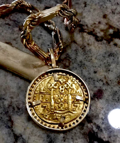 Peru 8 Escudos 1727 Diamond and Gold Bezel Pirate Gold Coins Jewelry Treasures 6