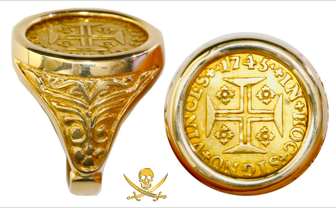 Portugal 1000 Reis 1745 Lisbon Mint 14kt Gold Ring