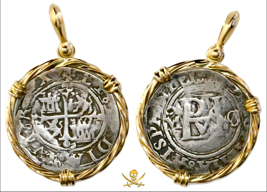 Mexico 1/2 Real 14kt Twisted Gold Bezel Pendant Pirate Treasure Jewelry