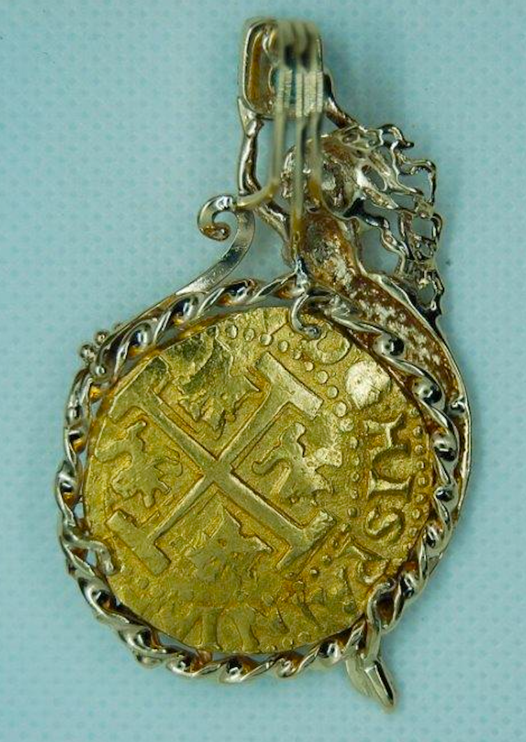 Peru 8 Escudos 1715 Gold Mermaid Bezel with Emeralds 6