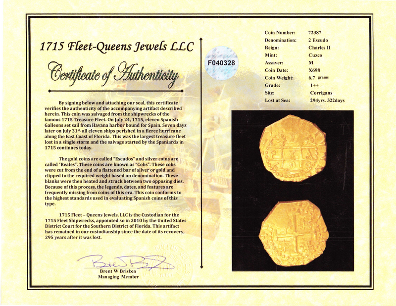 Peru 2 Escudos 1698 Cuzco "1715 Plate Fleet Shipwreck" FOUND IN CANNON 7