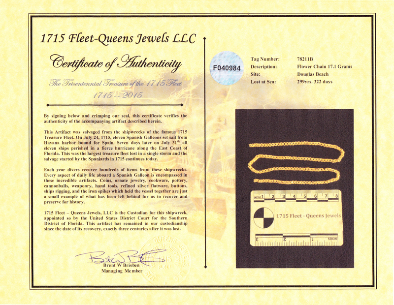 Olive Blossom Chain 14.5" TriCentennial 1715 Fleet Shipwreck Find 7