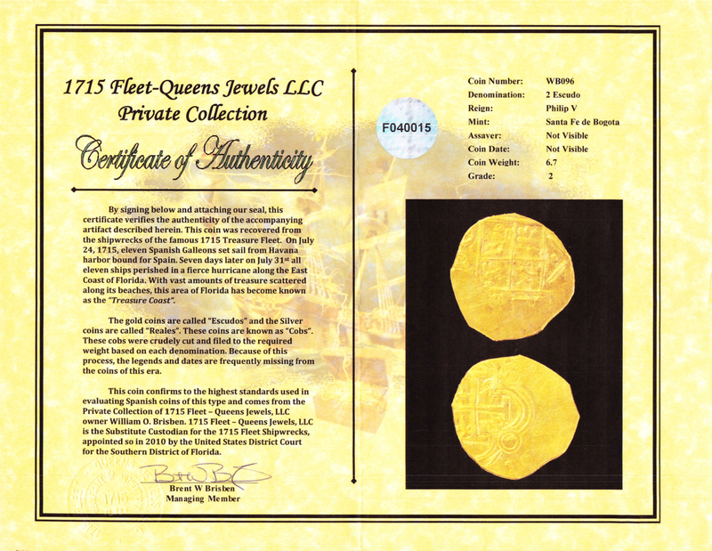 Colombia 2 Escudos "1715 Plate Fleet Shipwreck" RAW 2