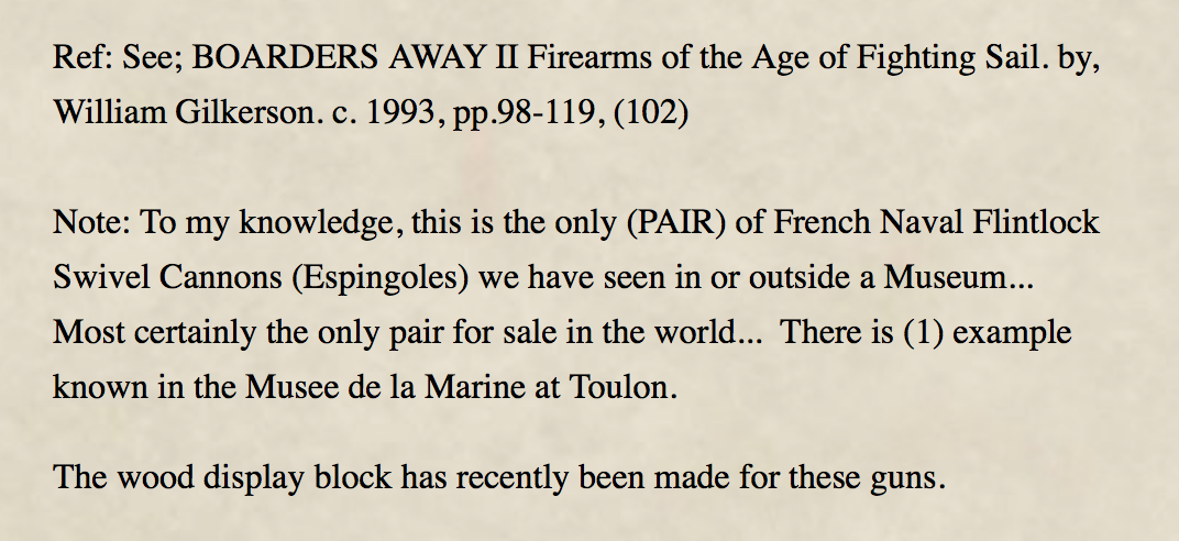 Only Pair French Naval Flintlock Swivel CANNONS in the World 2