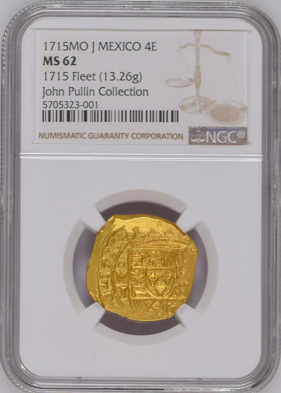 Mexico 4 Escudos 1715 "1715 Plate Fleet Shipwreck" NGC 62 Pirate Gold Coins