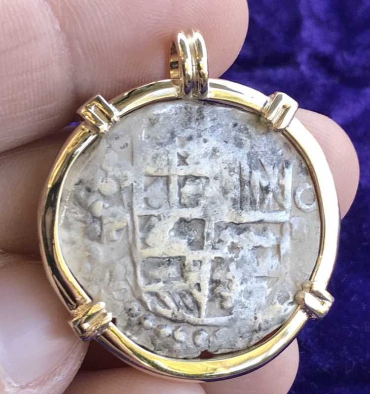 Bolivia 4 Reales Philip III 14kt Gold Bezel Pirate Gold Coins Jewelry Treasure 3