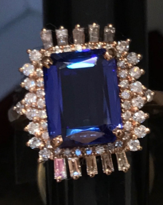Emerald Cut Tanzanite & Diamond Ring 3.77 Carats 2