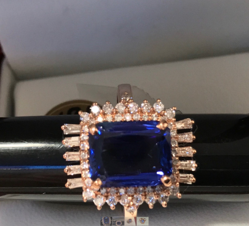 Emerald Cut Tanzanite & Diamond Ring 3.77 Carats 3