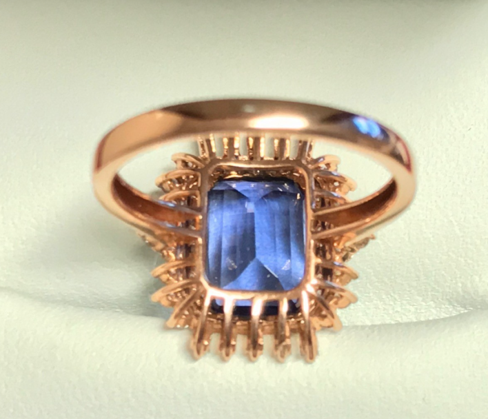 Emerald Cut Tanzanite & Diamond Ring 3.77 Carats 4