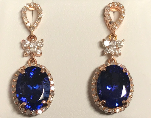Tanzanite & Diamond Earrings 4.41 Carats top 4a Grade