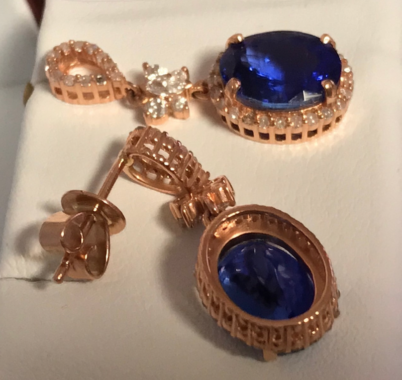 Tanzanite & Diamond Earrings 4.41 Carats top 4a Grade 3