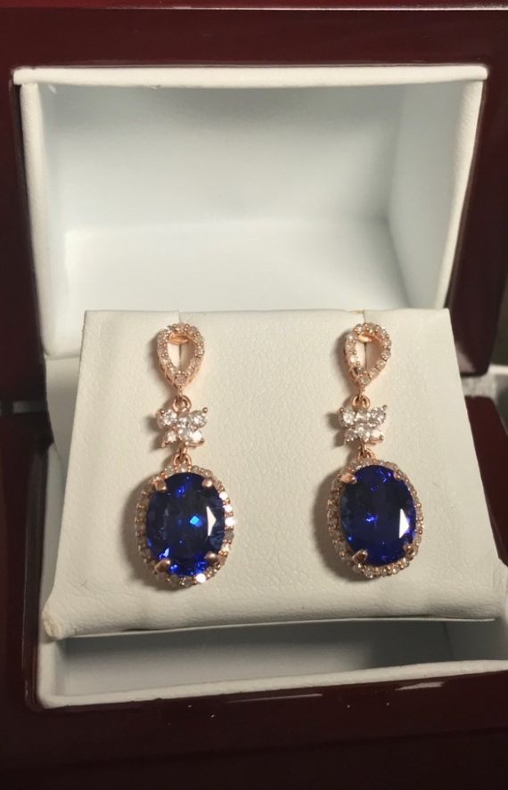 Tanzanite & Diamond Earrings 4.41 Carats top 4a Grade 4
