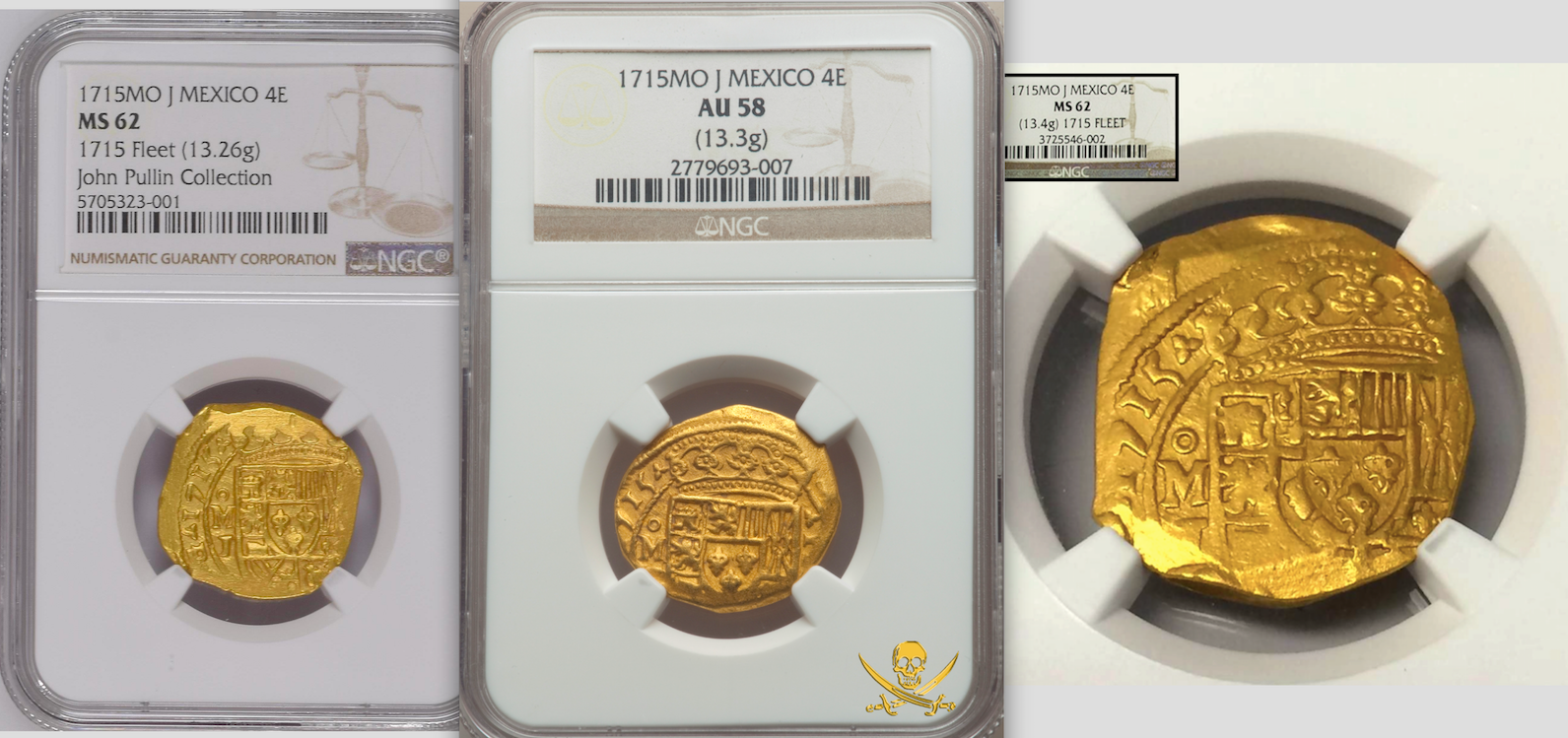 Mexico 4 Escudos 1715 "1715 Plate Fleet Shipwreck" NGC 62 Pirate Gold Coins 3