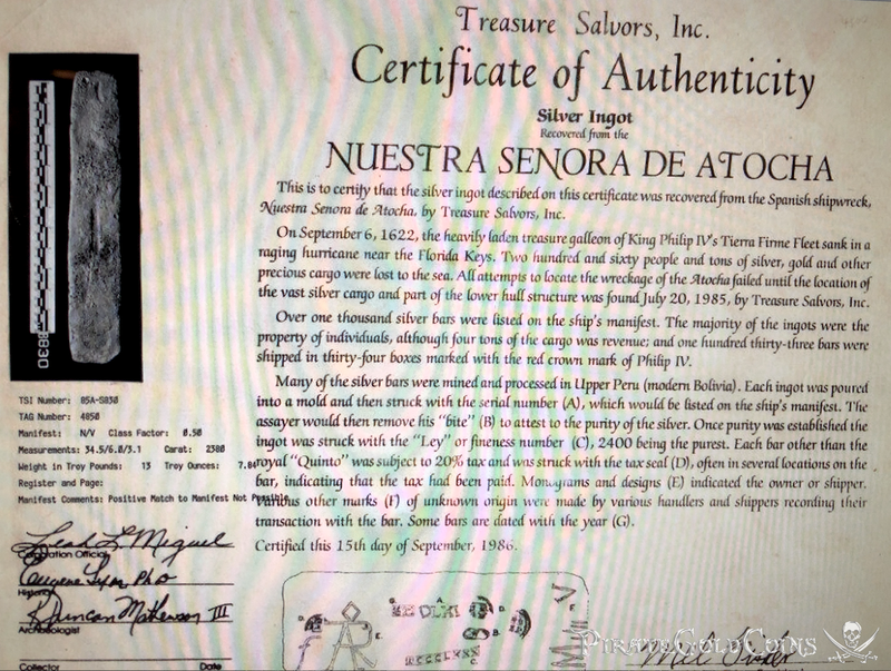 Atocha 1622 Silver Bar 13lbs Ingot with Treasure Salvor's COA 4