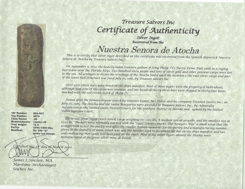 Atocha 1622 Shipwreck Silver Bar Ingot 15+ lbs! 11