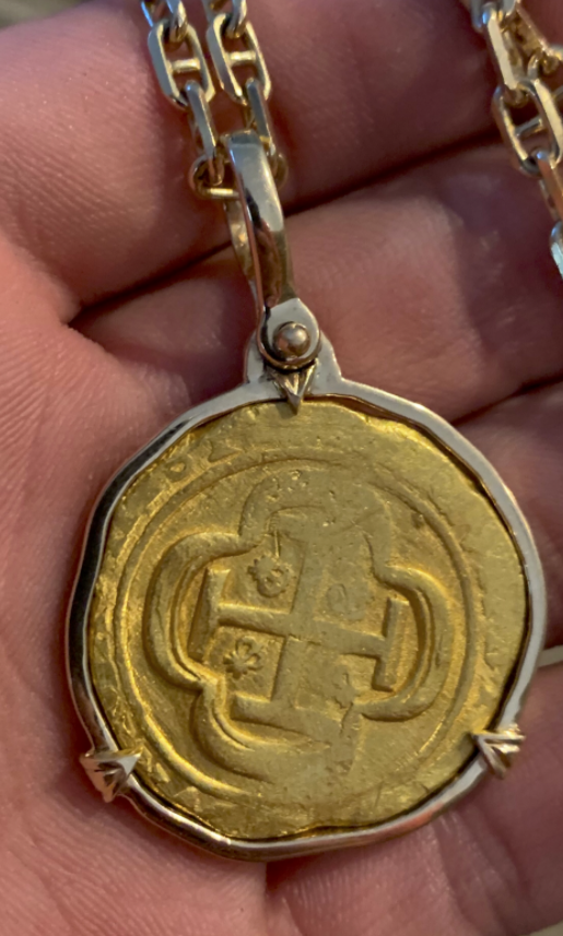 Mexico 8 Escudos 1714 "Dated from 1715 Fleet Shipwreck" 18kt Pendant 6