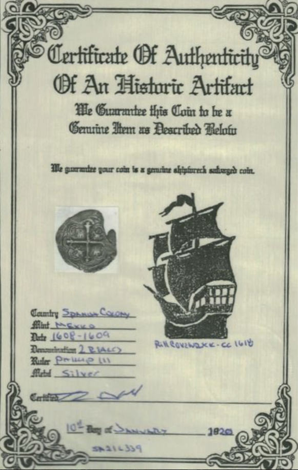 Mexico 2 Reales 1618 "Rill Cove Shipwreck" with COA! 2