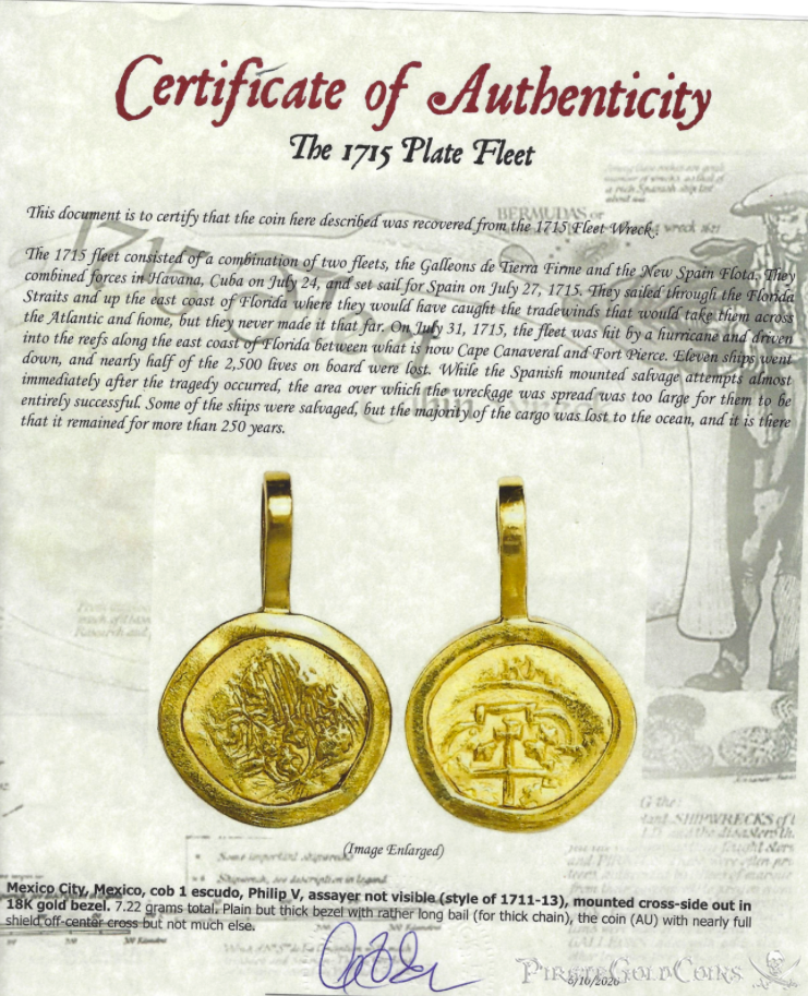 Mexico 1 Escudo 1711-13 "1715 Fleet Shipwreck" Necklace 6