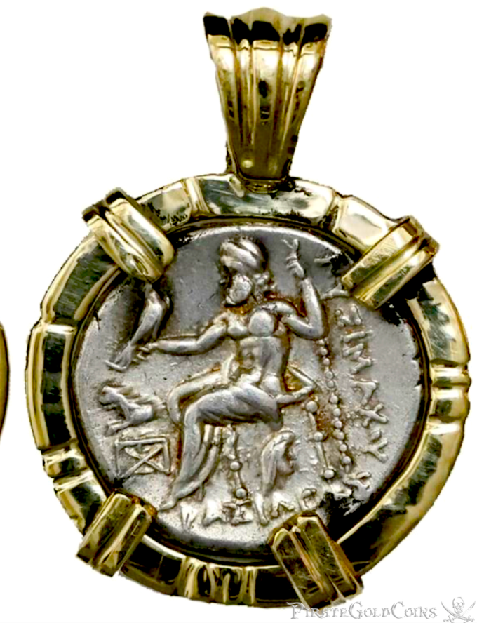 Hercules Zeus Thrace AR Drachm 290-281BC Gold and Sapphire Pendant 3