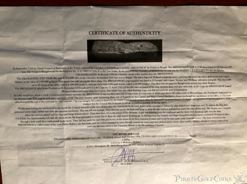 Shipwreck Treasure Bar from the 1753 Bredenhof VOC 11