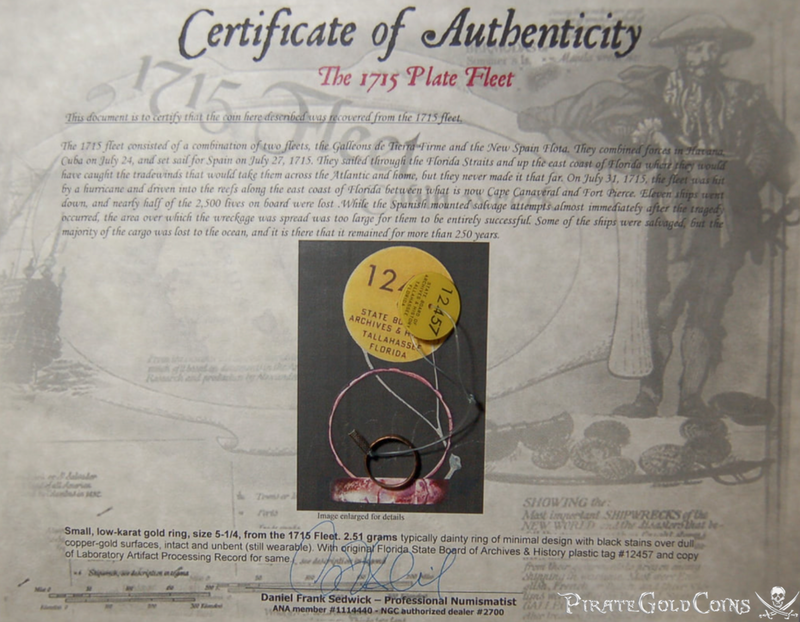 1715 Fleet Shipwreck Ring with COA and State's Archival Tag 6