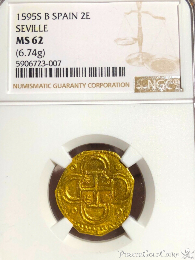 Spain 2 Escudos 1595 "Full Partial Date!" NGC 62