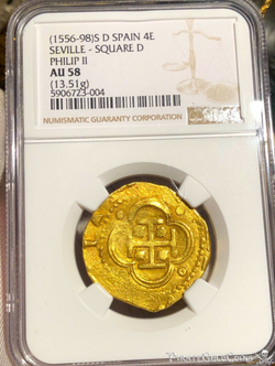 Spain 4 Escudos 1556-98 "Amazing Centering" NGC 58