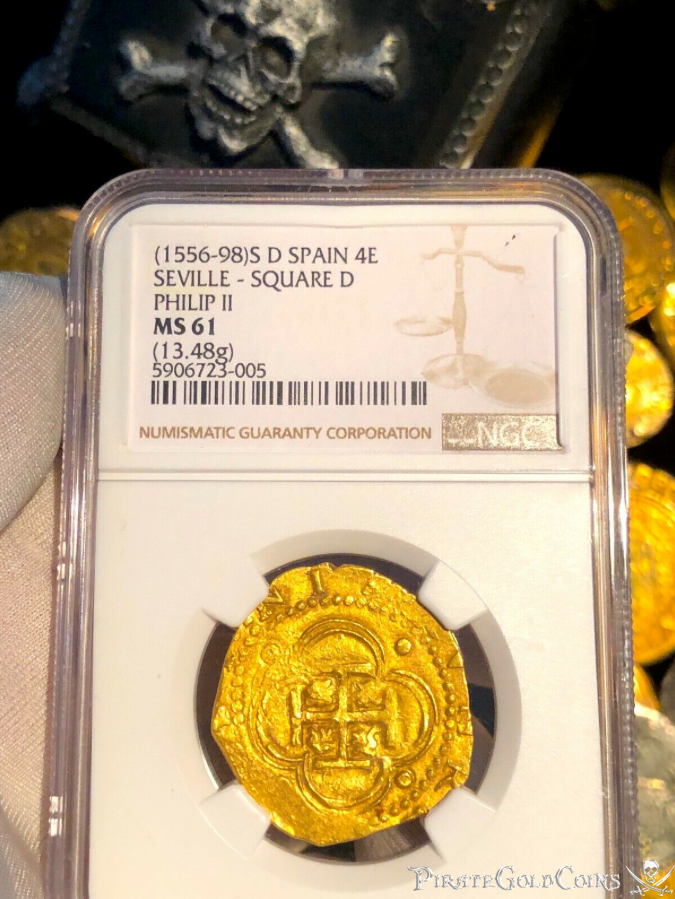 Spain 4 Escudos 1556-98 "Mint State" NGC 61 7