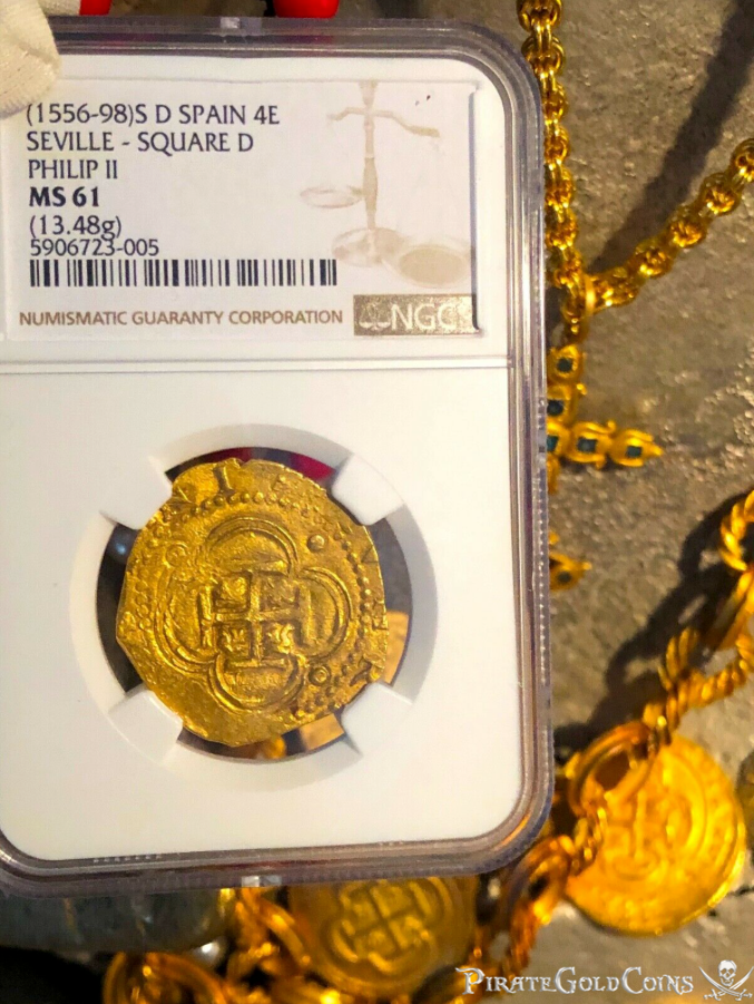 Spain 4 Escudos 1556-98 "Mint State" NGC 61 6